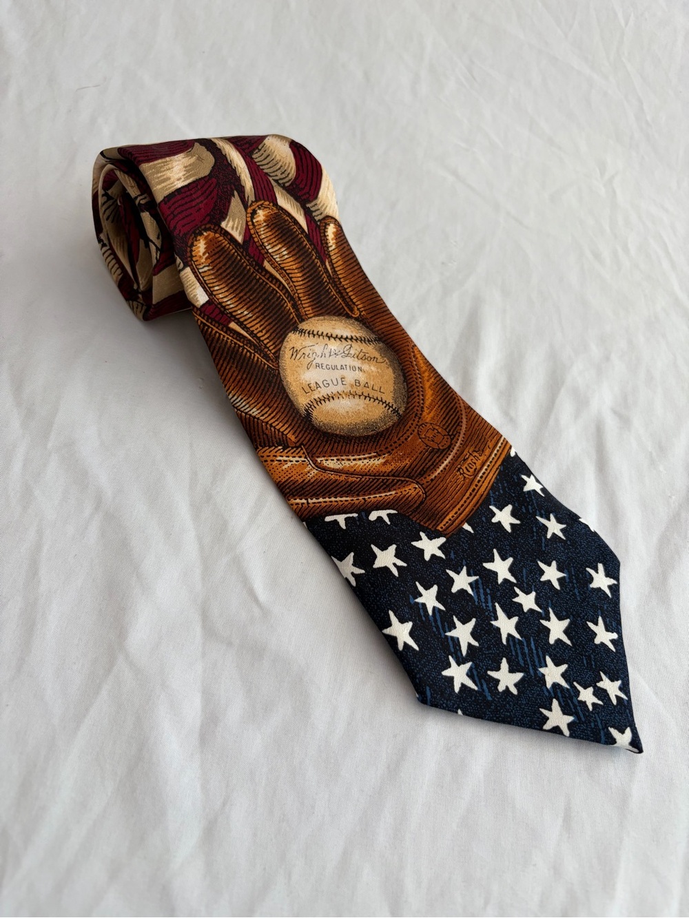 Patriotic Baseball Glove Pattern Men's Tie - Brown, Navy, White